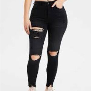 American Eagle the dream Jean high waist distressed legs frayed black 2 regular